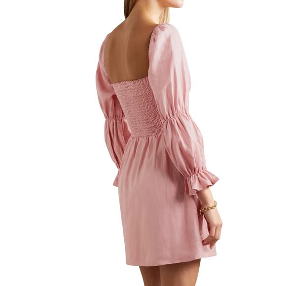 NWT Reformation Zoya Smocked Linen Mini Dress - Pink - XL - Picture 4 of 14